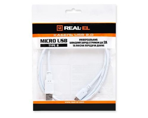 Дата кабель USB 2.0 AM to Micro 5P 1.0m Pro white REAL-EL (EL123500024)