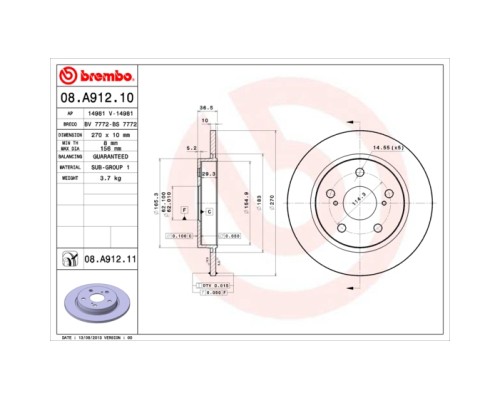 Гальмівний диск Brembo 08.A912.10