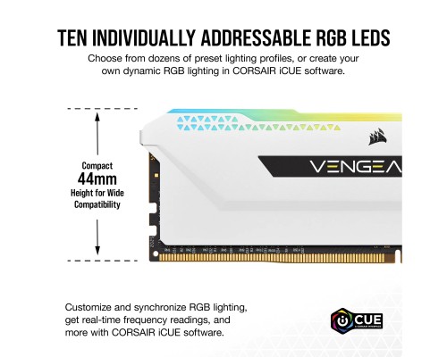 Модуль пам'яті для комп'ютера DDR4 16GB (2x8GGB) 3600 MHz Vengeance RGB Pro SL White Corsair (CMH16GX4M2D3600C18W)