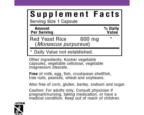 Трави Bluebonnet Nutrition Червоний Дріжджовий Рис 600мг, 120 вегетаріанських капсул (BLB-01171)