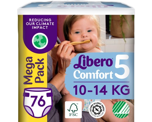 Підгузки Libero Comfort Розмір 5 (10-14 кг) 76 шт (7322541756912)