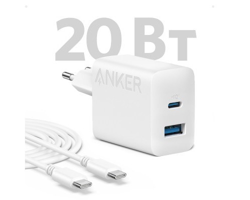 Зарядний пристрій Anker PowerPort 312 - 20W USB-C USB-A + USB-C cable White (B2348G21)