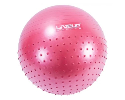 М'яч для фітнесу LiveUp Half Massage Ball LS3569 масажний з насосом червоний 65см/100 (6951376104233)