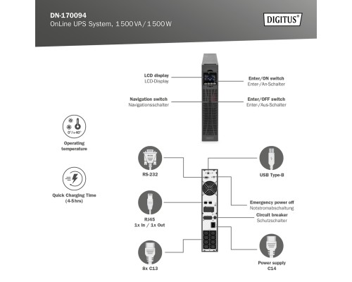 Пристрій безперебійного живлення Digitus 1500VA DN-170094 (DN-170094)