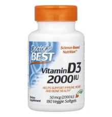 Вітамін Doctor's Best Вітамін D3, 2000 МО, Vitamin D3, 180 вегетаріанських капсул (DRB-00535)
