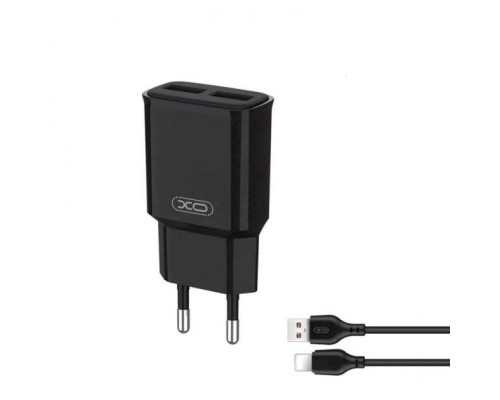 Зарядний пристрій XO L92C (2USB/2.4A) + USB - Lightning Чорний (XO-L92C-L)