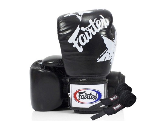 Боксерські рукавички Fairtex BGV1 Nation Print Black 12 унцій (бинти комплекті) (BGV1_Print_12oz_Black)