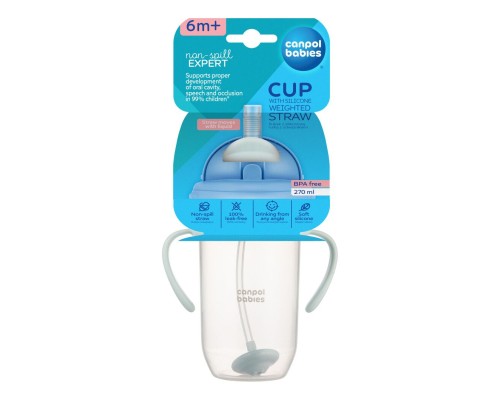 Поїльник-непроливайка Canpol babies з трубочкою і обтяжувачем, 270 мл, зелена (56/623_gre)