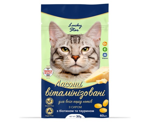 Ласощі для котів Lucky Star Вітамінізовані з сиром 30 г (4820275972194)