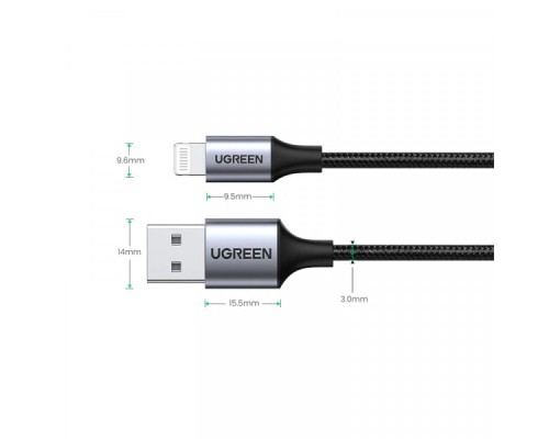 Дата кабель USB 2.0 AM to Lightning 1.0m 2.4A US199 black UGREEN (60156)