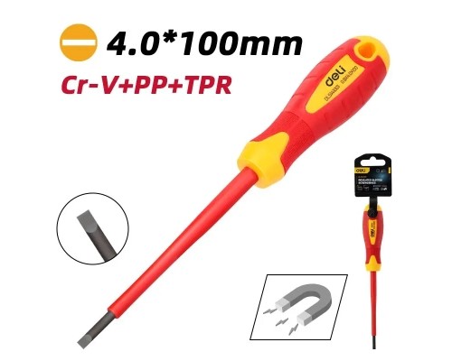 Викрутка Deli ізольована шлiцьова 4,0 x 100 мм (EDL5141001)