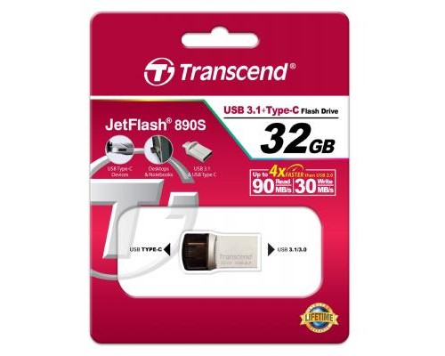 USB флеш накопичувач Transcend 32GB JetFlash 890S Silver USB 3.1 (TS32GJF890S) 