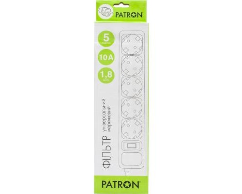 Мережевий фільтр живлення Patron 1.8 m3*1mm2 (SP-1052) 5 розеток BLACK (EXT-PN-SP-1052)
