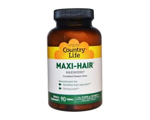 Вітамінно-мінеральний комплекс Country Life Комплекс для Роста і Укріплення Волос, Maxi-Hair, 90 Таблет (CLF-05029)