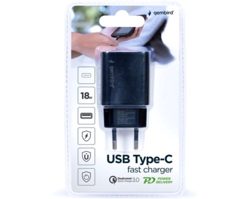 Зарядний пристрій Gembird USB-A + USB-C (PD 18W + QC3.0 18W) (TA-UQC3-03)