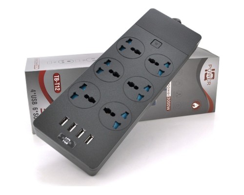 Мережевий фільтр живлення Voltronic TВ-Т12, 6роз, 4*USB Black (ТВ-Т12-Black)
