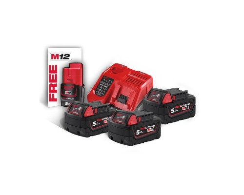 Набір акумулятор + зарядний пристрій Milwaukee Li-Ion M18 NRG-503, + 3x5Ah M18 В5, M12 B2 1x2Ah (4933451423)