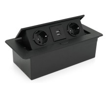 Розетка Voltronic J29L, дві розетки + 2*USB, напольна, висувна (20011)