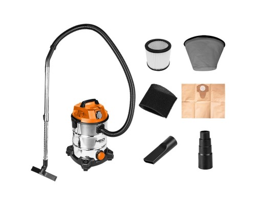 Пилосос будівельний Neo Tools 1400Вт, 18 кПа, 30л, HEPA, колеса, 5.92кг (04-738)