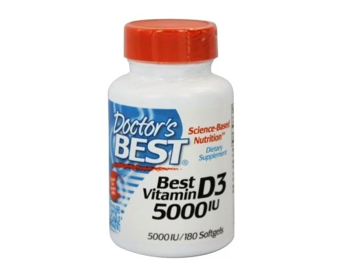 Вітамін Doctor's Best Вітамін D3, 5000 МО, Vitamin D3, 180 вегетаріанських капсул (DRB00536)
