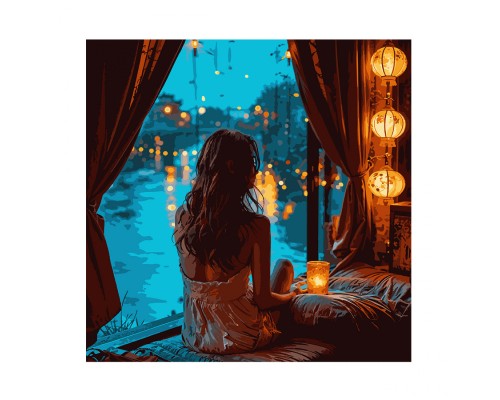 Картина по номерам Santi Мрійлива дівчина, 40*40см, LED підсвітка (955102)