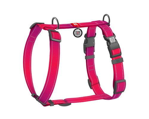 Шлея для собак WAUDOG Nylon Mono анатомічна H-подібна з QR паспортом, пластиковий фастекс, L рожева (54587)