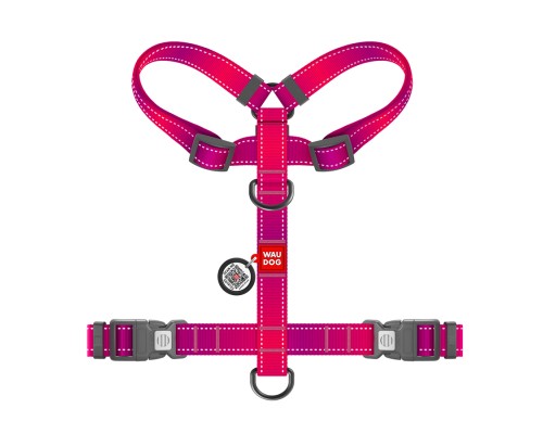 Шлея для собак WAUDOG Nylon Mono анатомічна H-подібна з QR паспортом, пластиковий фастекс, L рожева (54587)