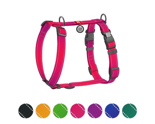 Шлея для собак WAUDOG Nylon Mono анатомічна H-подібна з QR паспортом, пластиковий фастекс, L рожева (54587)