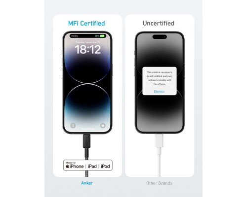 Дата кабель USB-C to Lightning 1.8m nylon 322 black Anker (A81B6G11)