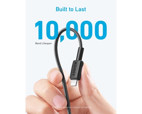 Дата кабель USB-C to Lightning 1.8m nylon 322 black Anker (A81B6G11)