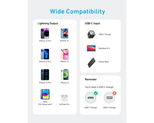 Дата кабель USB-C to Lightning 1.8m nylon 322 black Anker (A81B6G11)