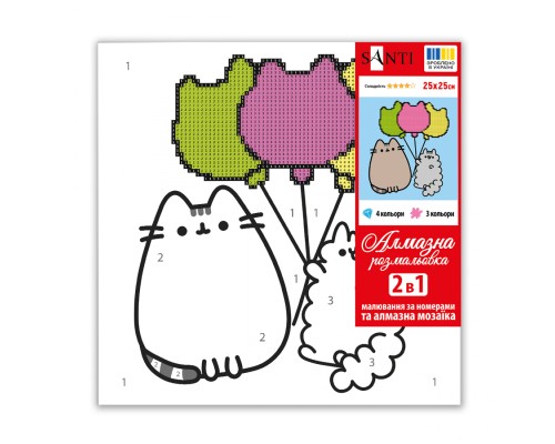 Картина по номерам Santi Пушин Друзі та повітряні кульки 25х25 см з алмазною мозаїкою (954940)