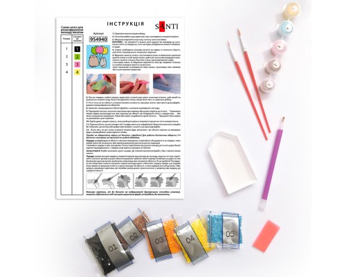 Картина по номерам Santi Пушин Друзі та повітряні кульки 25х25 см з алмазною мозаїкою (954940)