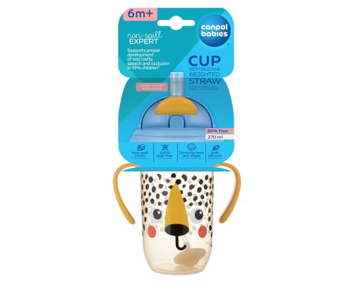 Поїльник-непроливайка Canpol babies BabiesBo з трубочкою і обтяжувачем, 270 мл, гепард (56/617_ora)