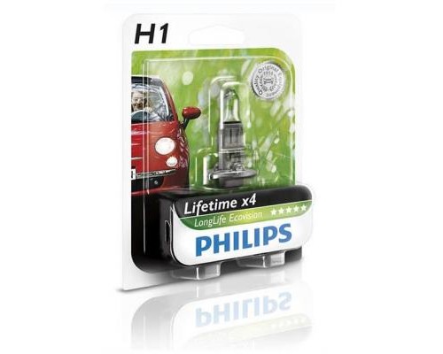 Автолампа Philips H1 LongLife EcoVision, 1шт (12258LLECOB1)