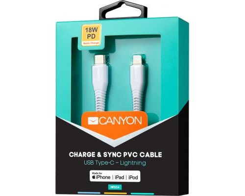 Дата кабель USB-C to Lightning 1.2m MFI White Canyon (CNS-MFIC4W)
