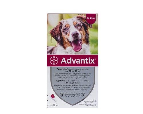 Краплі для тварин Bayer Адвантікс від заражень екто паразитами для собак 10-25 кг 4/2.5 мл (4007221047247)