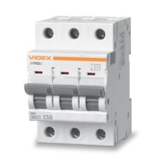 Автоматичний вимикач Videx RS6 RESIST 3п 50А 6кА С (VF-RS6-AV3C50)
