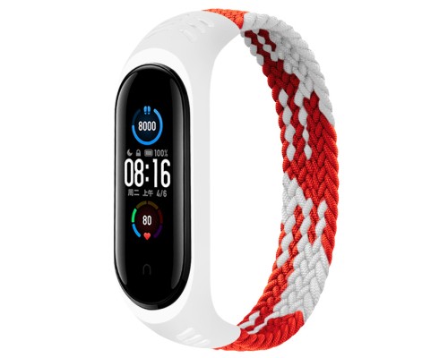 Ремінець до фітнес браслета BeCover Elastic Nylon Style для Xiaomi Mi Smart Band 5/6 (Size M) Red-White (706148)