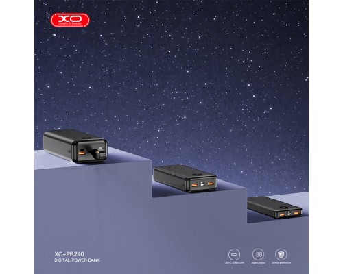 Батарея універсальна XO 30000mAh, PD/20W, QC/22.5W, with light, black (PR240_Black) 