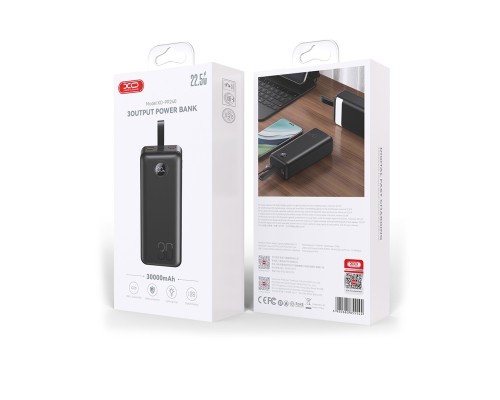 Батарея універсальна XO 30000mAh, PD/20W, QC/22.5W, with light, black (PR240_Black) 