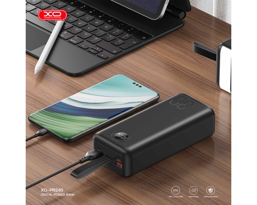 Батарея універсальна XO 30000mAh, PD/20W, QC/22.5W, with light, black (PR240_Black) 