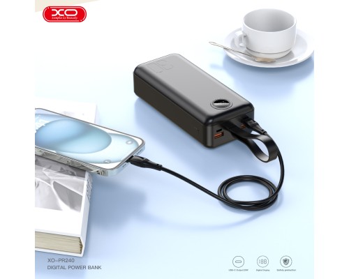 Батарея універсальна XO 30000mAh, PD/20W, QC/22.5W, with light, black (PR240_Black) 