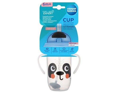 Поїльник-непроливайка Canpol babies BabiesBo з трубочкою і обтяжувачем, 270 мл, панда (56/617_whi)