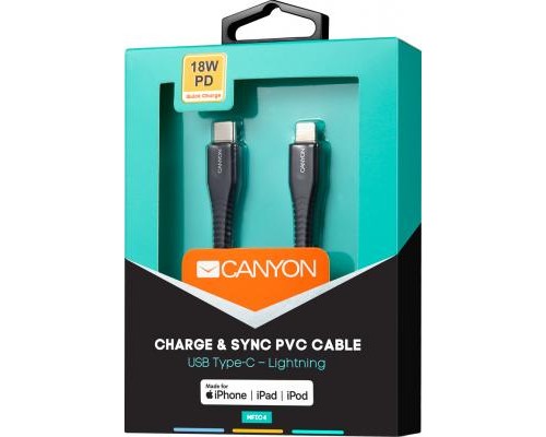 Дата кабель USB-C to Lightning 1.2m MFI Black Canyon (CNS-MFIC4B)