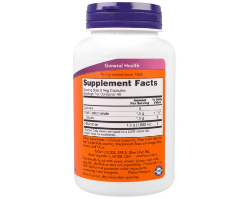 Вітамін Now Foods D-Манноза 500мг, 120 гелевих капсул (NOW-02811)