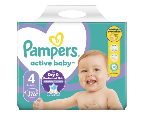 Підгузки Pampers Active Baby Maxi Розмір 4 (9-14 кг) 76 шт (8001090949615)