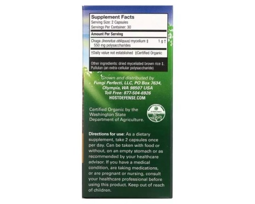 Трави Fungi Perfecti Чага, Chaga, 60 вегетаріанських капсул (FPI-03182)