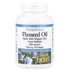 Трави Natural Factors Лляна олія, 1000 мг, OmegaFactors, Flaxseed Oil, 90 гелевих капсул (NFS-02210)