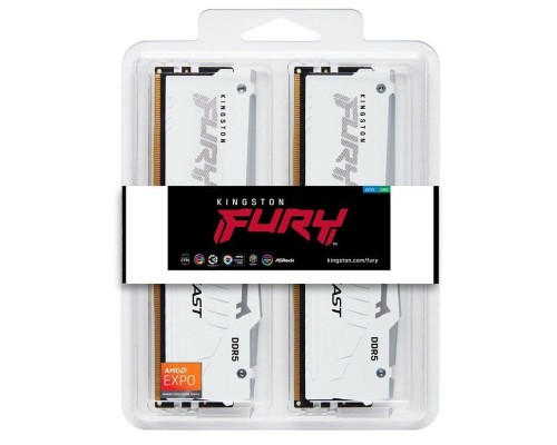 Модуль пам'яті для комп'ютера DDR5 32GB (2x16GB) 6000 MHz Beast White RGB EXPO Kingston Fury (ex.HyperX) (KF560C30BWEAK2-32)